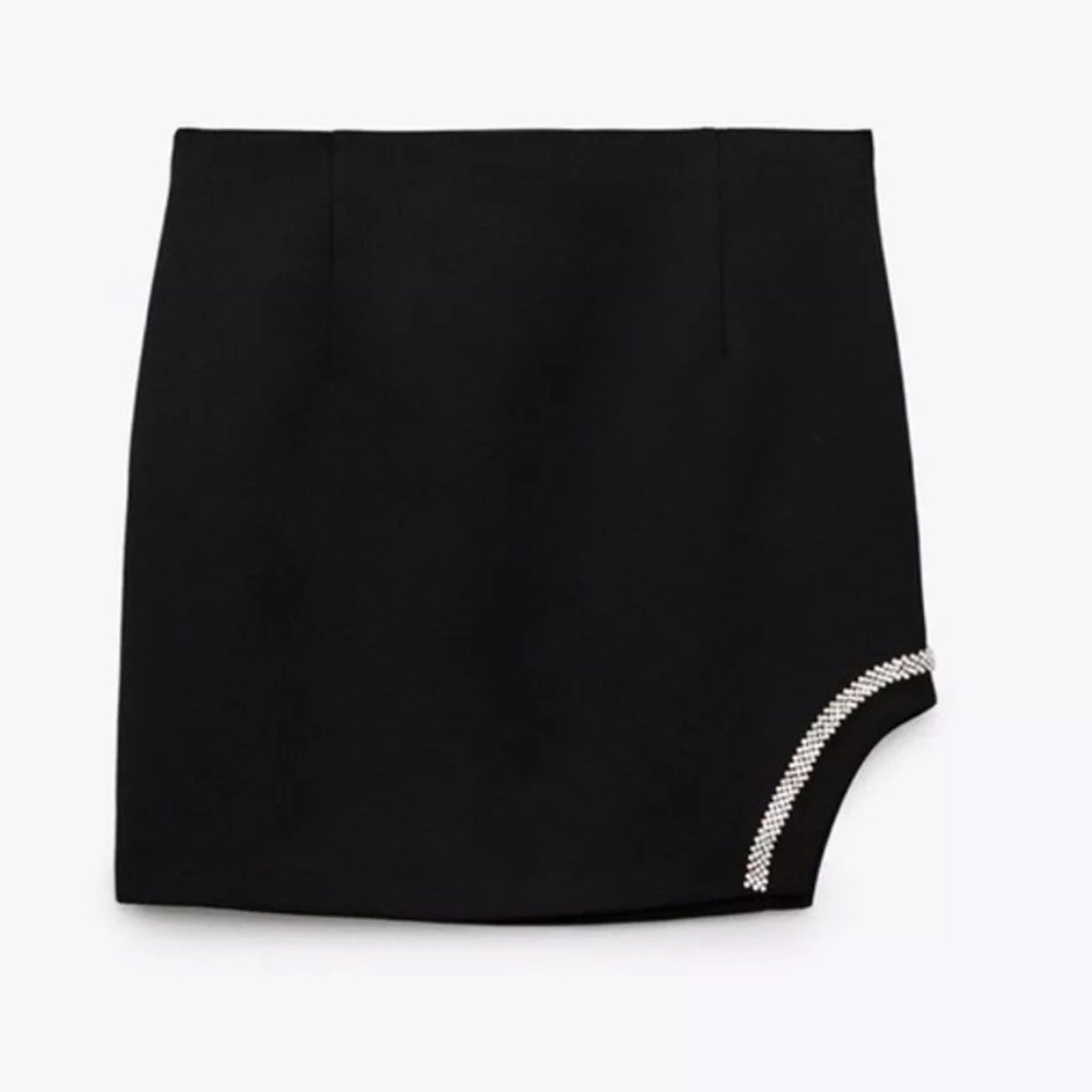 NWT Zara Black Mini Skirt with Silver Detail